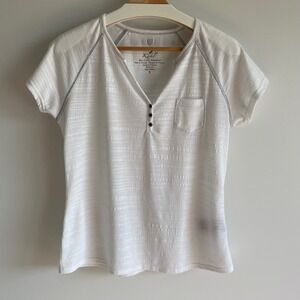 Kuhl White V Neck Henley Shirt Short Sleeve Textured Top Women's Size‎ S